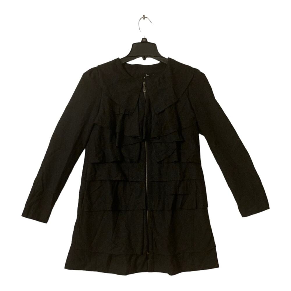 Ryu womens medium black wool boho jacket tiered coat ruffle anthropolpgie